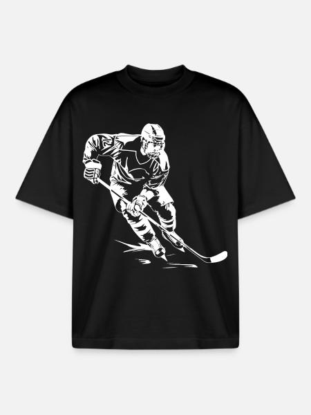 Ice Hockey Player Drawing - Boxy Heavyweight Unisex Organic T-Shirt by Stanley/Stella - black