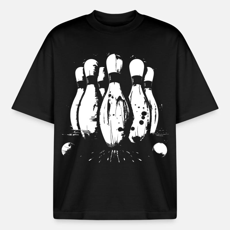 Graphismes du jeu de bowling - T-shirt unisexe boxy épais biologique Stanley/Stella - noir