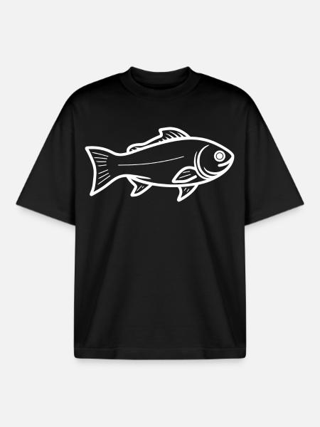 Fish Drawing - Boxy Heavyweight Unisex Organic T-Shirt by Stanley/Stella - black