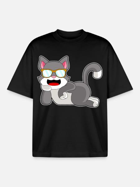 Cat Sunglasses - Boxy Heavyweight Unisex Organic T-Shirt by Stanley/Stella - black