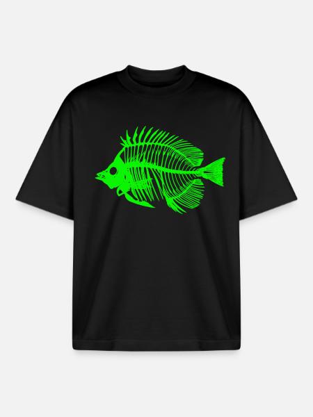 Glowing Fish Skeleton Design - Boxy Heavyweight Unisex Organic T-Shirt by Stanley/Stella - black