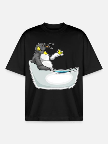 Penguin Bathing Bathtub - Boxy Heavyweight Unisex Organic T-Shirt by Stanley/Stella - black