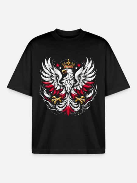 Polen, Polska, Polska, Röd, Vit Örn Krona - Unisex boxy heavyweight ekologisk T-shirt Stanley/Stella - svart