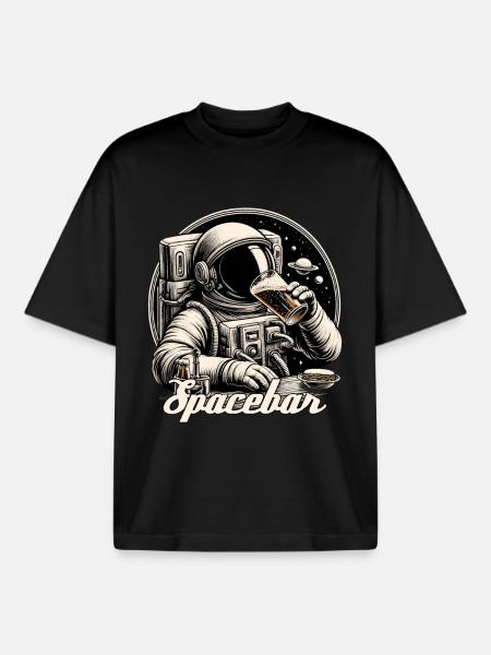 Astronaut Bear Spacebar Gift - Boxy Heavyweight Unisex Organic T-Shirt by Stanley/Stella - black