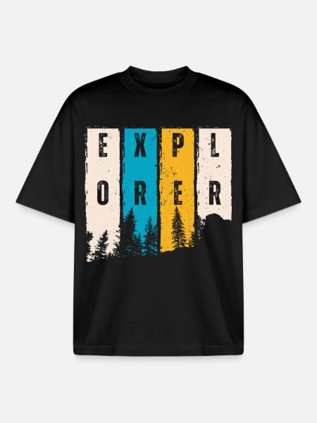 Explorer Forest Trees Silhouette - Boxy Heavyweight Unisex Organic T-Shirt by Stanley/Stella - black