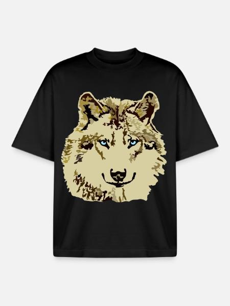 Yeux bleus brun loup - T-shirt unisexe boxy épais biologique Stanley/Stella - noir