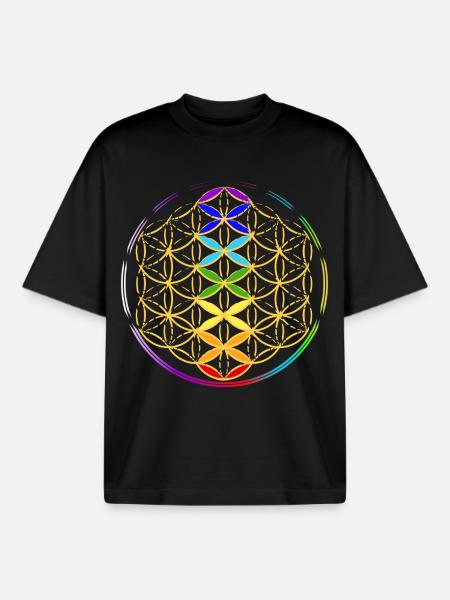 Lebensblume mit den Chakren - Boxy Heavyweight Unisex Organic T-Shirt von Stanley/Stella - Schwarz