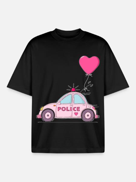 Police Heart Pink - Boxy Heavyweight Unisex Organic T-Shirt by Stanley/Stella - black