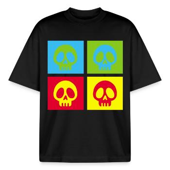 Pop-Art-Manga-Totenkopf - Boxy Heavyweight Unisex Organic T-Shirt von Stanley/Stella - Schwarz - Vorne - AI Model Male 185 light (185cm) & AI Model Female 172 dark (172cm)