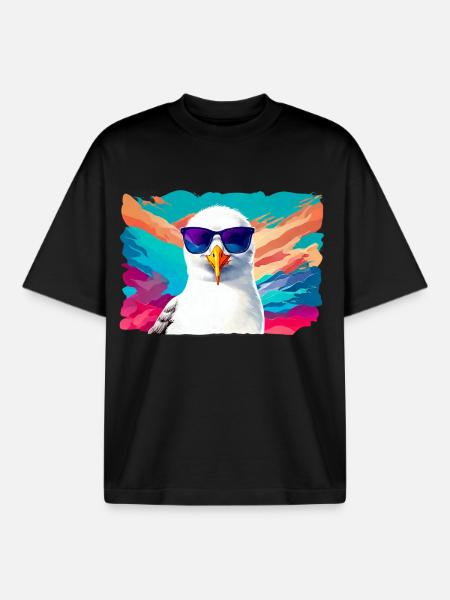 Funny seagull with sunglasses - Boxy Heavyweight Unisex Organic T-Shirt by Stanley/Stella - black
