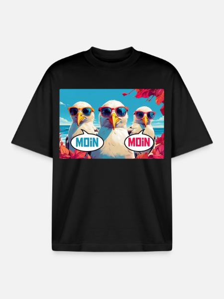 Moin Moin Möwen - Boxy Heavyweight Unisex Organic T-Shirt von Stanley/Stella - Schwarz