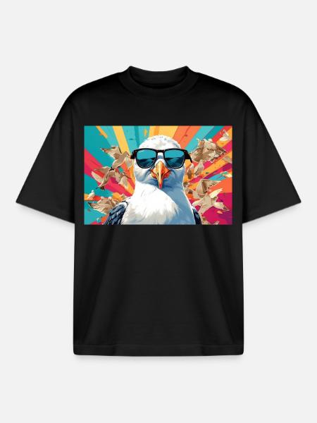 Cool seagull in the fray - Boxy Heavyweight Unisex Organic T-Shirt by Stanley/Stella - black