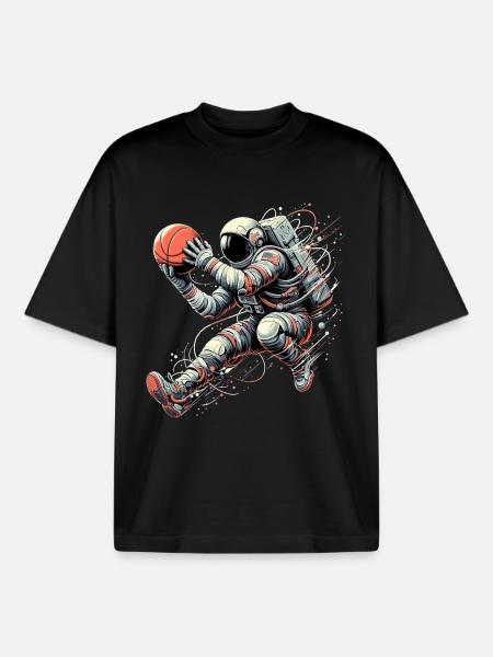 Basketball Astronaut Spaceman Gift - Boxy Heavyweight Unisex Organic T-Shirt by Stanley/Stella - black