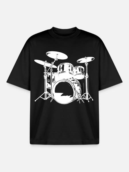 Drumkit Drawing - Boxy Heavyweight Unisex Organic T-Shirt by Stanley/Stella - black