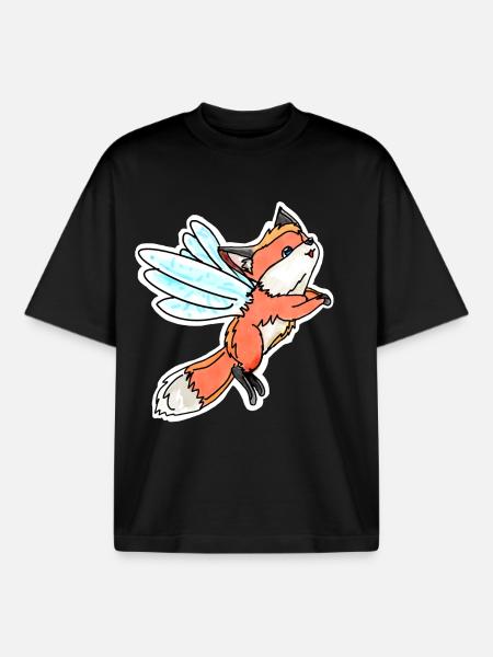 Fantastic, Flying Fairy Fox - Boxy Heavyweight Unisex Organic T-Shirt by Stanley/Stella - black