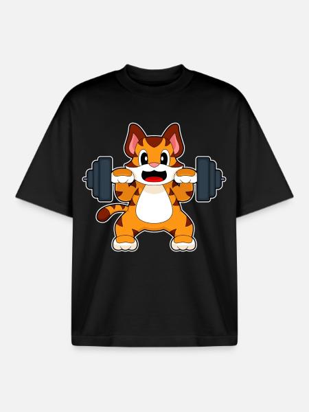 Tiger Bodybuilder Barbell Bodybuilding - Boxy Heavyweight Unisex Organic T-Shirt by Stanley/Stella - black