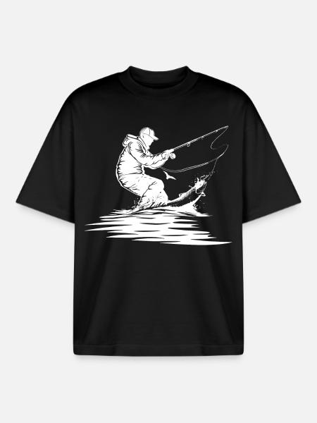 Fishing Drawing - Boxy Heavyweight Unisex Organic T-Shirt by Stanley/Stella - black