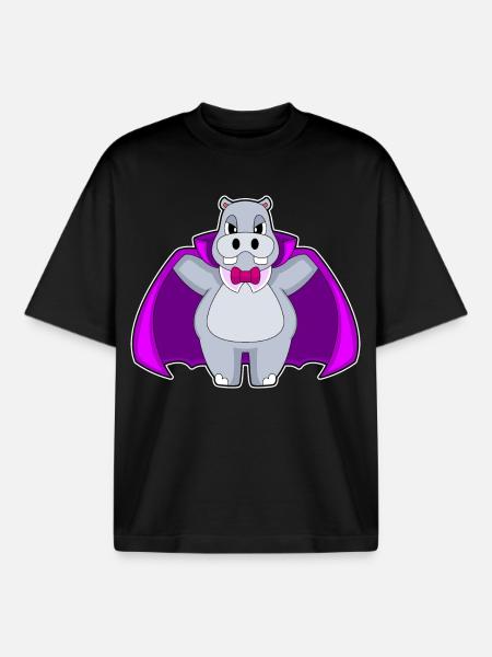 Hippopotamus Halloween Vampire - Boxy Heavyweight Unisex Organic T-Shirt by Stanley/Stella - black