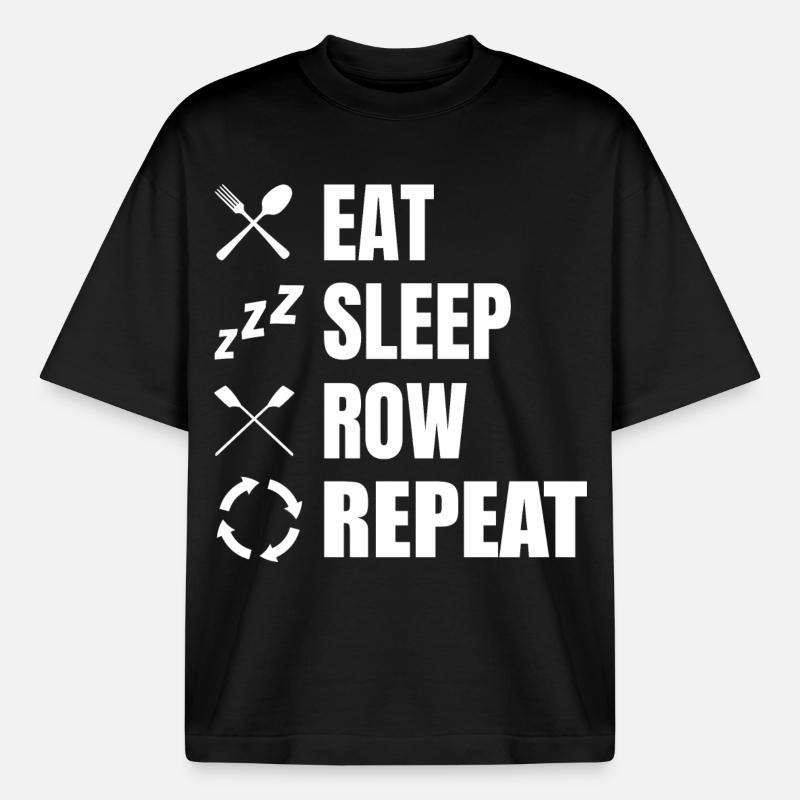 Manger dormir Row Répéter - T-shirt unisexe boxy épais biologique Stanley/Stella - noir