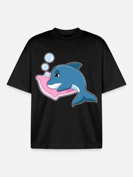 Dolphin Sleeping Pillow - Boxy Heavyweight Unisex Organic T-Shirt by Stanley/Stella - black
