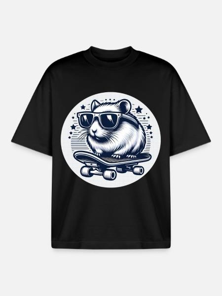 Hamster Skateboard Style - Boxy Heavyweight Unisex Organic T-Shirt by Stanley/Stella - black