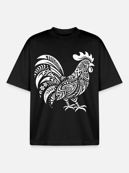 Coq Tribal - T-shirt unisexe boxy épais biologique Stanley/Stella - noir