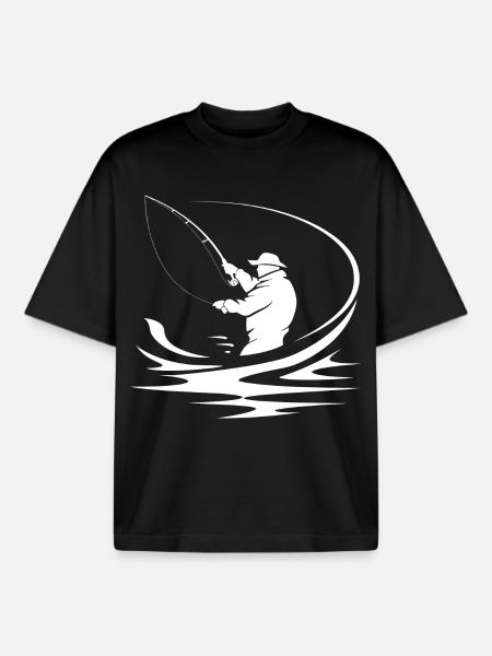 Angler Drawing - Boxy Heavyweight Unisex Organic T-Shirt by Stanley/Stella - black
