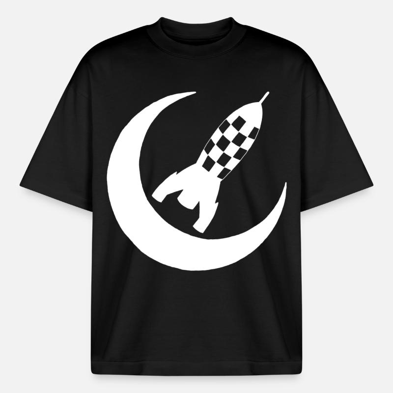 White rocket and half moon - Boxy Heavyweight Unisex Organic T-Shirt by Stanley/Stella - black