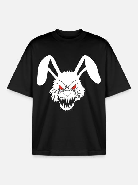 Lapin blanc démoniaque - T-shirt unisexe boxy épais biologique Stanley/Stella - noir