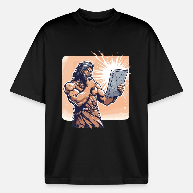 Idea Idea Caveman Stone Tablet Gift - Boxy Heavyweight Unisex Organic T-Shirt by Stanley/Stella - black
