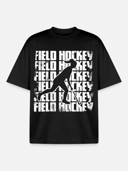 Funny field hockey player - Boxy Heavyweight Unisex Organic T-Shirt by Stanley/Stella - black