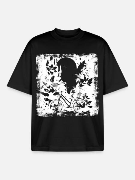 Cyclist Drawing - Boxy Heavyweight Unisex Organic T-Shirt by Stanley/Stella - black