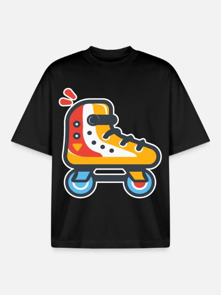 Roller Skates Cartoon Look - Boxy Heavyweight Unisex Organic T-Shirt by Stanley/Stella - black