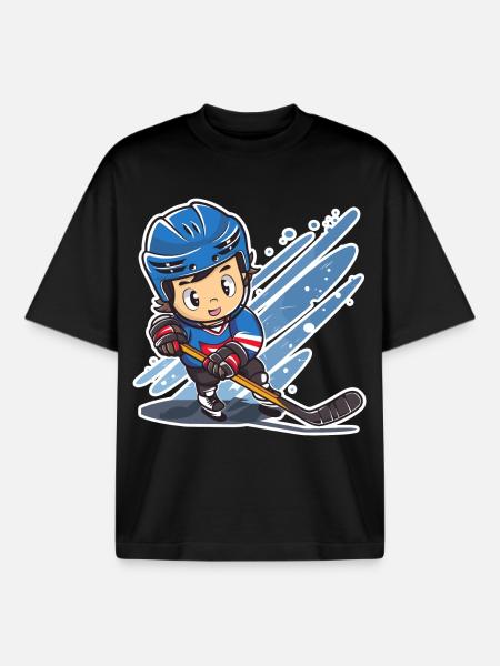 Eishockeyspieler Comic Look - Boxy Heavyweight Unisex Organic T-Shirt by Stanley/Stella - black