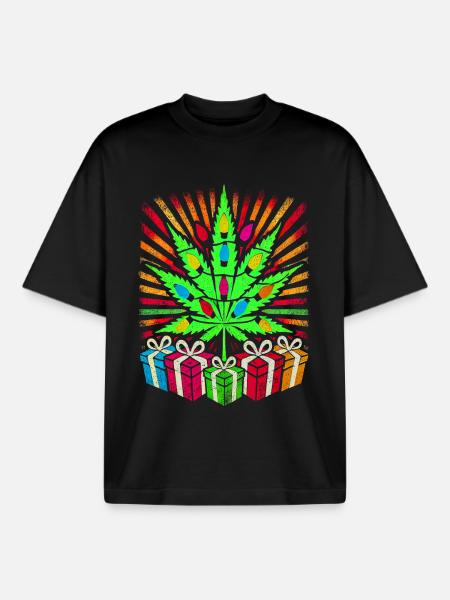 Festive Cannabis Light Display - Boxy Heavyweight Unisex Organic T-Shirt by Stanley/Stella - black