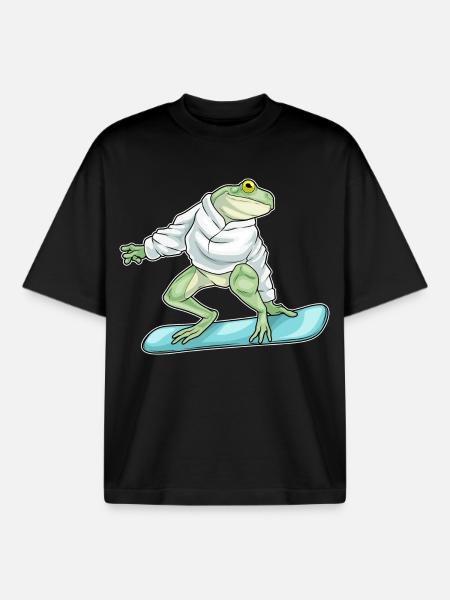 Frog Snowboarder Snowboard - Boxy Heavyweight Unisex Organic T-Shirt by Stanley/Stella - black