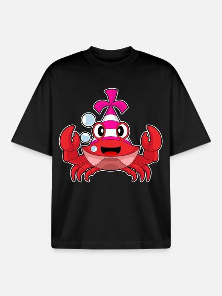 Crab Birthday Party Hat - Boxy Heavyweight Unisex Organic T-Shirt by Stanley/Stella - black