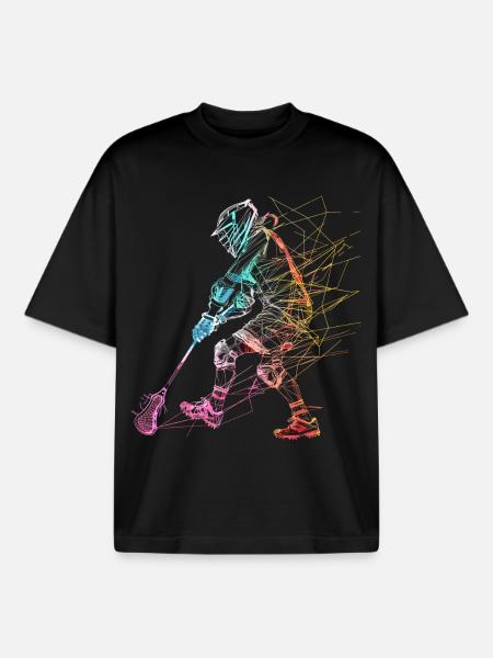 Lacrosse Player Sketch - Boxy Heavyweight Unisex Organic T-Shirt by Stanley/Stella - black
