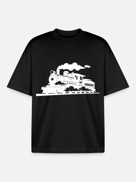 Steam Locomotive Graphics - Boxy Heavyweight Unisex Organic T-Shirt by Stanley/Stella - black