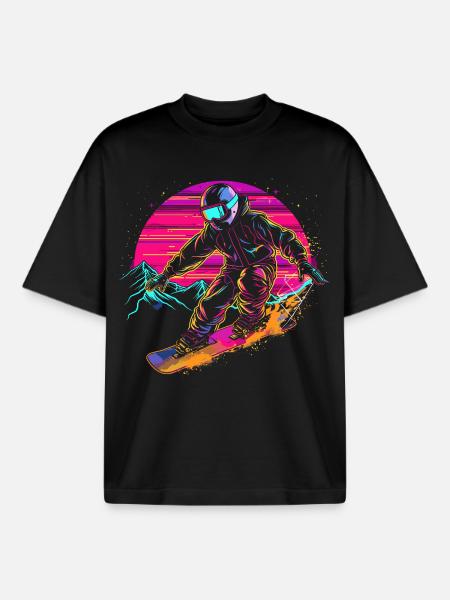 Snowboarder Vaporwave - Boxy Heavyweight Unisex Organic T-Shirt by Stanley/Stella - black