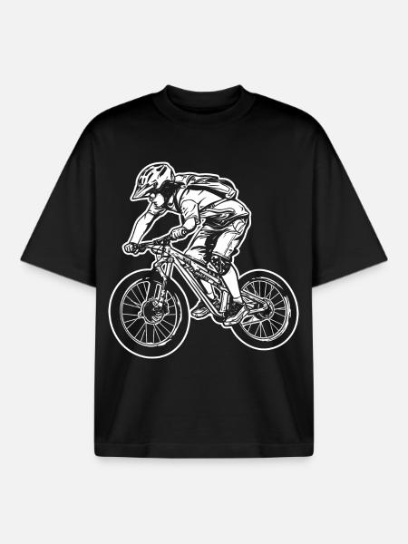 Mountain Biking Cartoon Graphic - Boxy Heavyweight Unisex Organic T-Shirt by Stanley/Stella - black