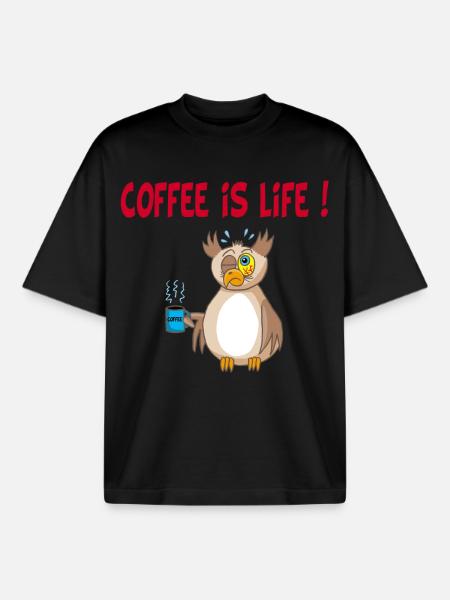 Eule und Kaffee (Englisch) - Boxy Heavyweight Unisex Organic T-Shirt von Stanley/Stella - Schwarz