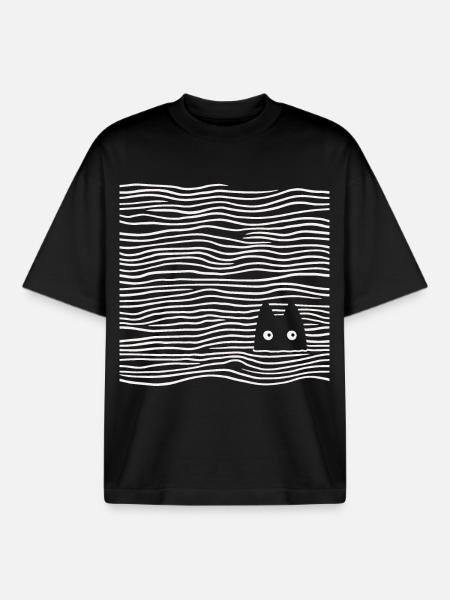 Chat dans la mer - T-shirt unisexe boxy épais biologique Stanley/Stella - noir