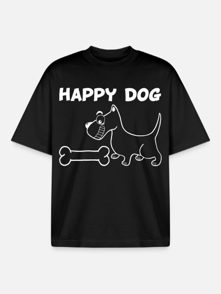 A Happy Dog (White) - Boxy Heavyweight Unisex Organic T-Shirt by Stanley/Stella - black