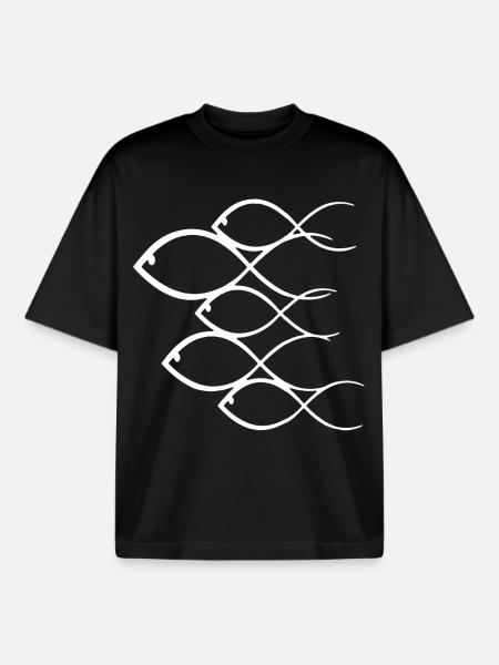 School of white fish - Boxy Heavyweight Unisex Organic T-Shirt by Stanley/Stella - black