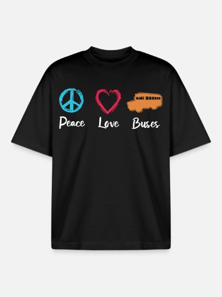 Peace Love Buses - Boxy Heavyweight Unisex Organic T-Shirt by Stanley/Stella - black
