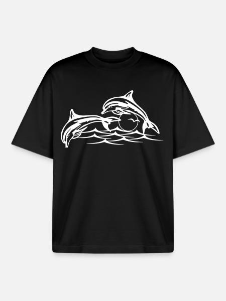 White dolphins - Boxy Heavyweight Unisex Organic T-Shirt by Stanley/Stella - black