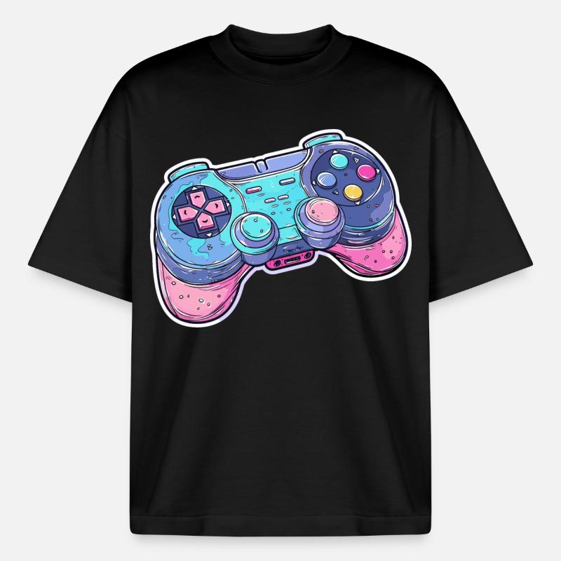 Game Controller Graphics - Boxy Heavyweight Unisex Organic T-Shirt by Stanley/Stella - black