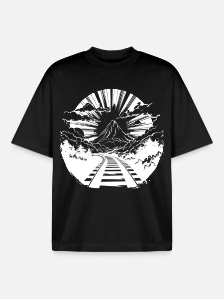 Railway Graphic - Boxy Heavyweight Unisex Organic T-Shirt by Stanley/Stella - black