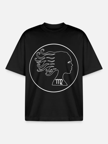 Virgo Zodiac Sign (White) - Boxy Heavyweight Unisex Organic T-Shirt by Stanley/Stella - black